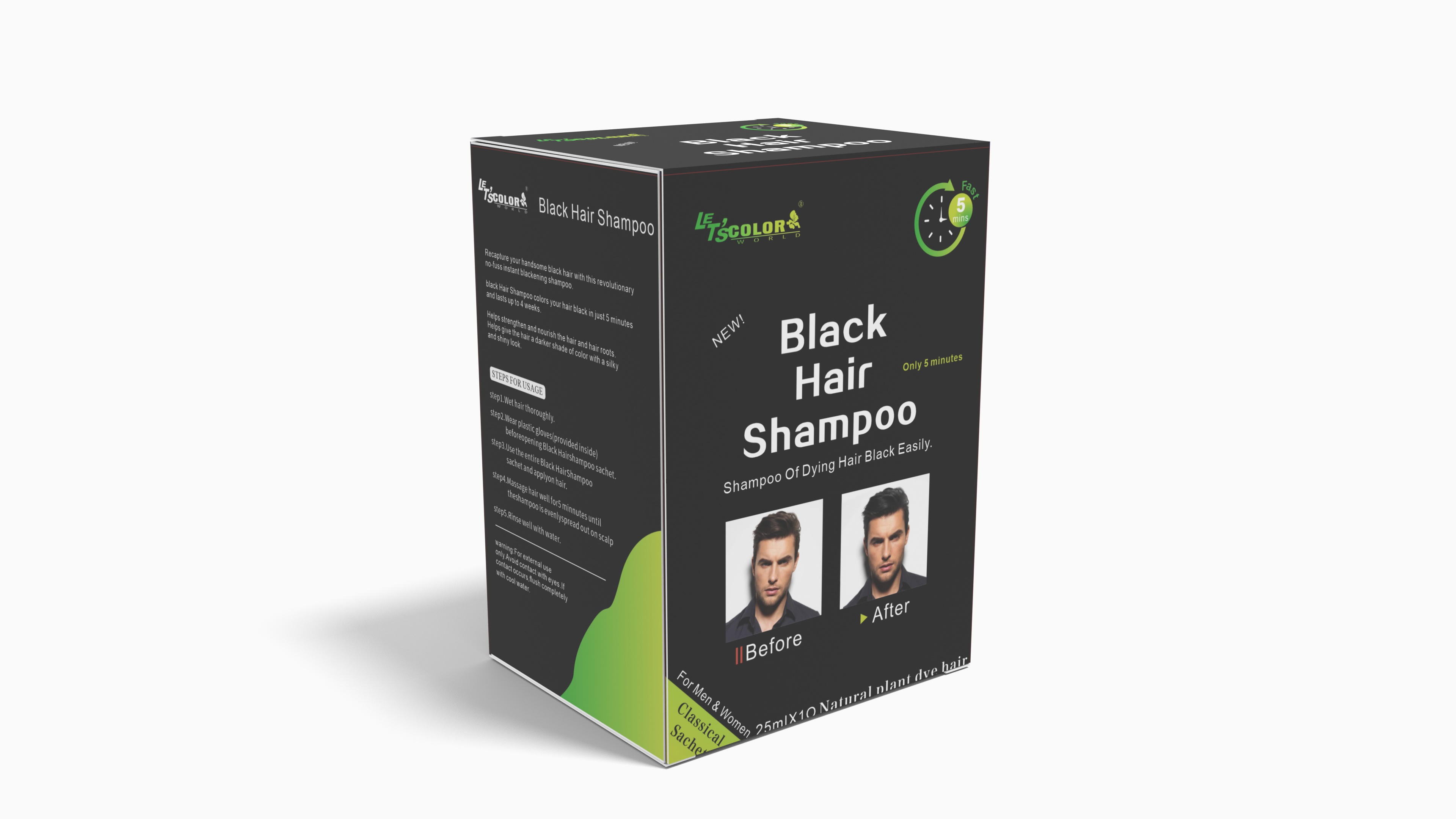 Champú potenciador del color del cabello negro para cubrir las canas